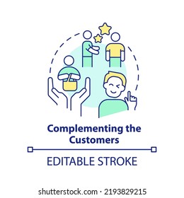 Complementing customers concept icon. Marketing campaign abstract idea thin line illustration. Advertising technique. Isolated outline drawing. Editable stroke. Arial, Myriad Pro-Bold fonts used