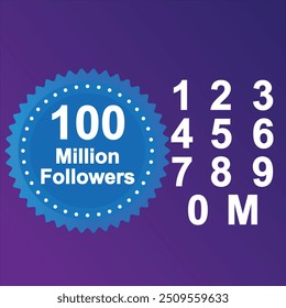 Complete 100 million followers pack of social media, Vector Greeting artwork different gradient background, best design for social media platform, editable vector file, 100 Million subscribers poster.