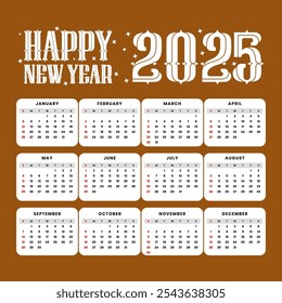 Complete 2025 Calendar with Bold New Year Celebration Theme