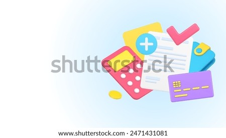 Complete agreement paper document of credit mortgage banking payment checking amount calculator 3d icon isometric vector illustration. Successful adding alert notification app to monthly regular pay