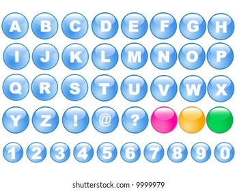 Complete Alphabet and number set on gloss Modern Icons