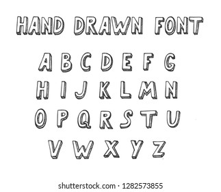 Complete Alphabet Set A-Z in doodle style. Vector illustration of Hand Drawn Font. 