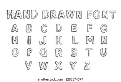 Complete Alphabet Set A-Z in doodle style. Vector illustration of Hand Drawn Font. 