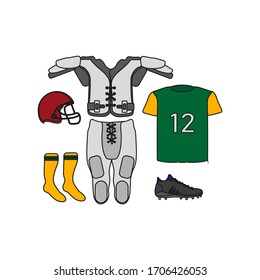 complete american football kit with protections. Vector illustration for web and mobile design.