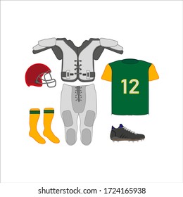 complete american football kit with protections. Vector illustration for web and mobile design.