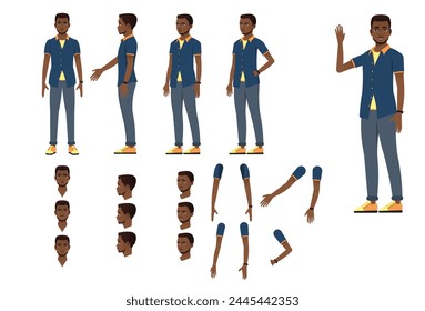 Complete animation kit of an adult black male character with a range of expressions and body positions