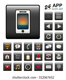 Complete APP icon set -  Black background. Suitable for websites and mobile applications. Includes empty background