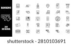 Complete ATM Machine And Banking Finance Line Art Vector Icon Set For Cash Withdrawal Deposit And Secure Electronic Payment Transactions