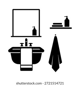 Vaidade banheiro completo conjunto silhueta vetor ilustração para decoração interior casa e design de layout de móveis de banheiro
