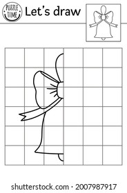 Complete the bell picture. Vector back to school drawing practice worksheet. Printable black and white activity for preschool children. Copy the picture autumn themed game for kids
