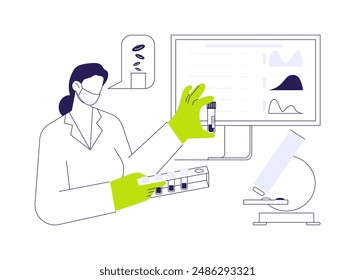 Ilustración vectorial de concepto abstracto de hemograma completo. El trabajador de laboratorio examina el hemograma completo, el sector de la medicina, la información sobre las células, el tamaño de la hemoglobina metáfora abstracta.