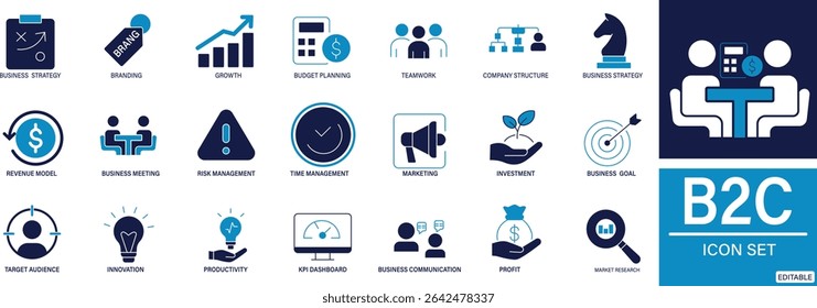 completo Business Icon Set Management, Finanças, Marketing e Ícones de crescimento.