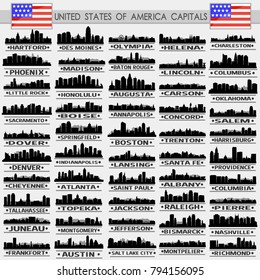 Complete Capitals USA Travel Skyline City Silhouette Design Collection Set