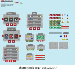 complete cartoon game gui pack android game main menu and button set 