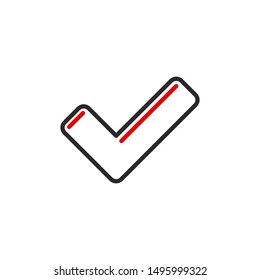 complete check mark done outline flat icon. Single high quality outline logo symbol for web design or mobile app. Thin line sign design logo. Black and red icon pictogram isolated on white background