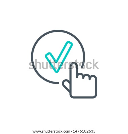 complete check mark done outline flat icon. Single high quality outline logo symbol for web design or mobile app. Thin line sign design logo. Black and blue icon pictogram isolated on white background