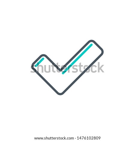complete check mark done outline flat icon. Single high quality outline logo symbol for web design or mobile app. Thin line sign design logo. Black and blue icon pictogram isolated on white background