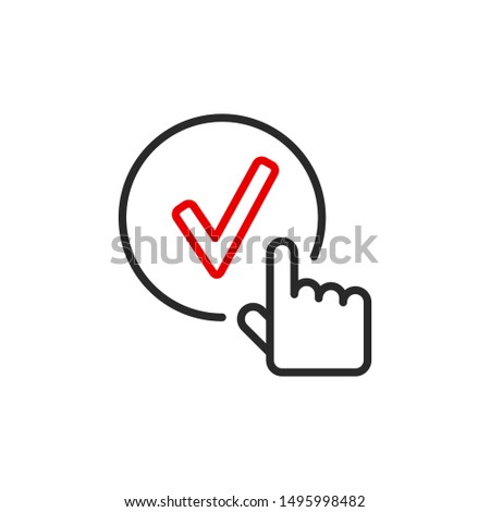 complete check mark done outline flat icon. Single high quality outline logo symbol for web design or mobile app. Thin line sign design logo. Black and red icon pictogram isolated on white background