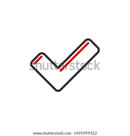 complete check mark done outline flat icon. Single high quality outline logo symbol for web design or mobile app. Thin line sign design logo. Black and red icon pictogram isolated on white background