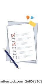 A complete checklist with a pen and highlighter for tasks.