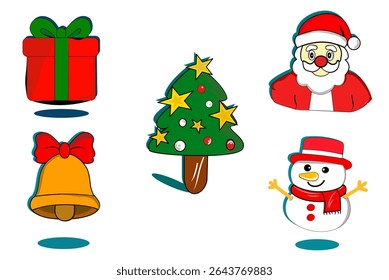 Complete Christmas icon set: gifts, bells, trees, Santa. Everything you need for perfect holiday designs. Bring the Christmas spirit into every project with this versatile collection.