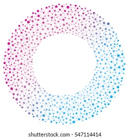 Complete Circle Illustration Of Connected Dots. Abstract Idea Of Communication In Pink And Blue.