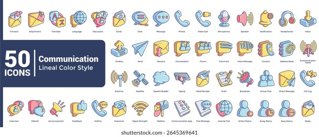 Complete collection of 3d icons for user interface in Communication theme Lineal Color style.