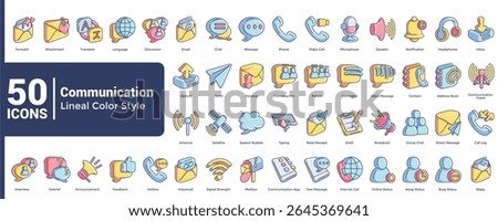 Complete collection of 3d icons for user interface in Communication theme Lineal Color style.