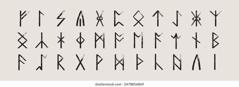 A complete collection of Anglo-Saxon medieval runes. Set of the younger futhark. Ancient alphabet. 