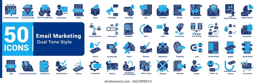 Complete collection of Email Marketing icons Dualtone style.