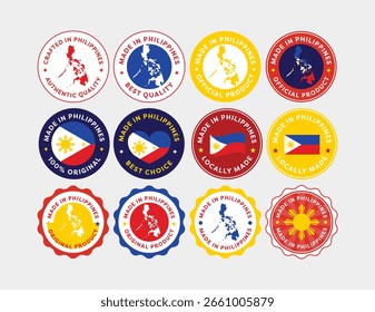 Una completa colección de etiquetas Made in Philippines en múltiples Formas y estilos. Ideal para el embalaje de productos, la marca, la fabricación y la exportación de imágenes