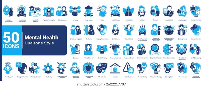 Complete collection of Mental Health icons Dualtone style.