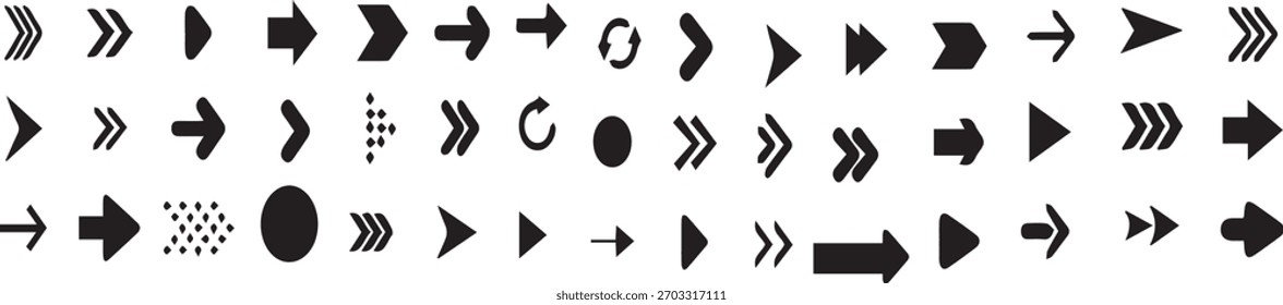komplette Sammlung moderner flacher Pfeilvektorsymbole. Perfekt für Webdesign, UI-Elemente, Präsentationen, Infografiken und kreative Projekte. Hochwertiges, isoliertes Set.