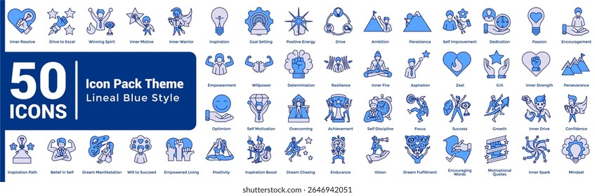 Complete collection of Motivation icons Blue style.