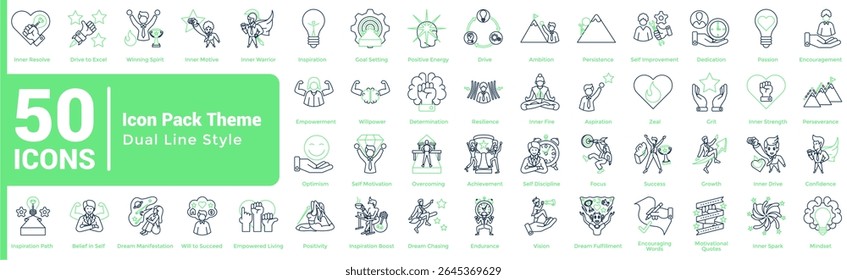 Complete collection of Motivation icons Dual Line style.