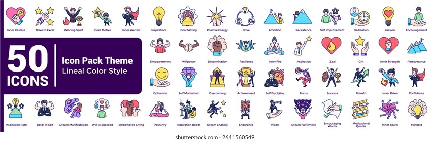 Complete collection of Motivation icons Lineal Color style.