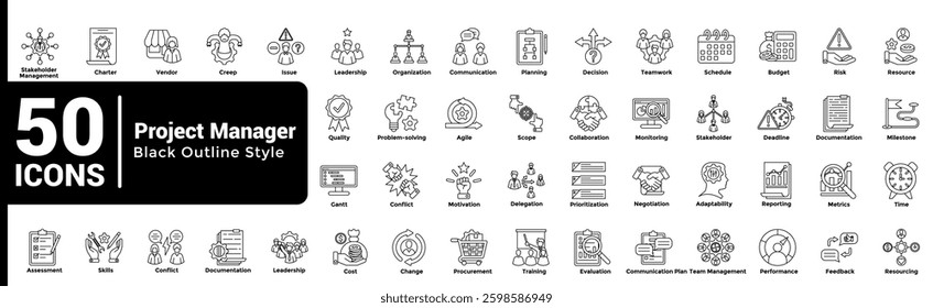 Complete collection of Project Manager icons Line style.