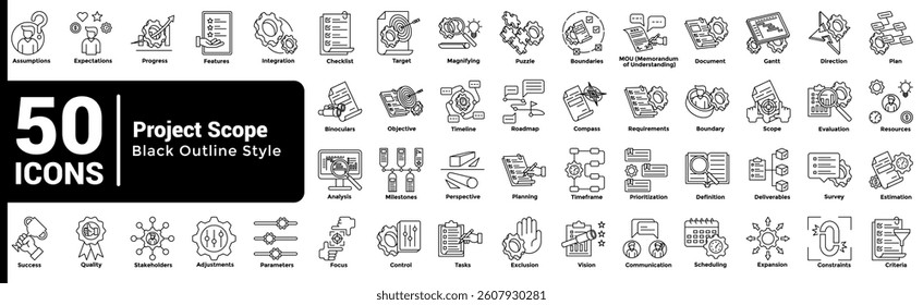 Complete collection of Project Scope icons Line style.