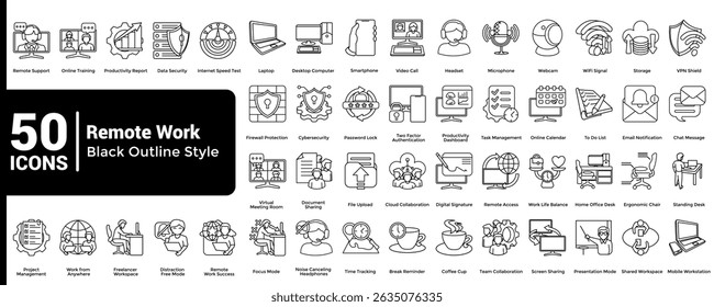 Complete collection of Remote Work icons Line style.