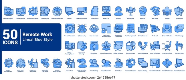 Complete collection of Remote Work icons Blue style.