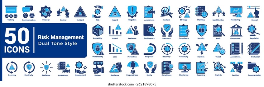 Complete collection of Risk Management icons Dualtone style.