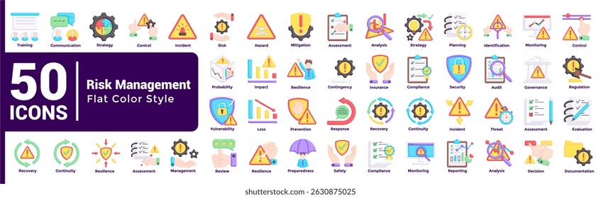 Complete collection of Risk Management icons Flat style.