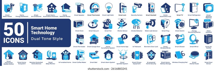 Complete collection of Smart Home Technology icons Dualtone style.