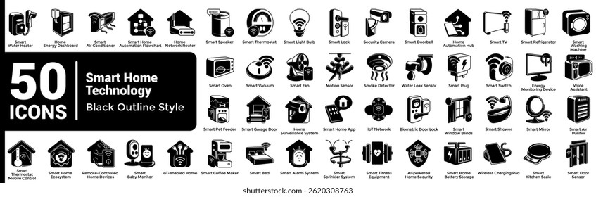 Komplette Kollektion von Smart Home Technologie Icons Schwarz Gefüllt Stil.