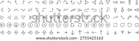 Complete Collection Of Thin Line Arrow Vector Icons Set On White Background UI Design Elements
