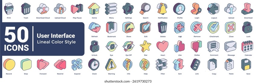 Complete collection of User Interface icons Lineal Color style.