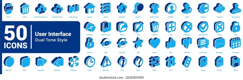 Coleção completa do estilo Dualtone dos ícones da Interface do Usuário.