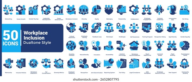 Komplette Kollektion von Workplace Inclusion Icons Dualtone Stil.