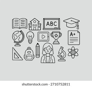 Colección colorida completa del conjunto del icono de la Educación y del aprendizaje escolar