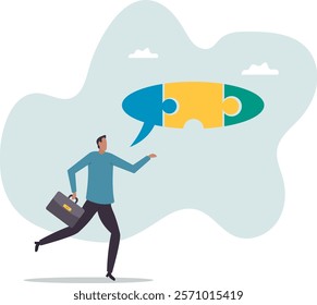 Complete communication speech bubble, solve or help employee communicate with dialogue puzzle, discussion or negotiation skill.business concept.flat character.